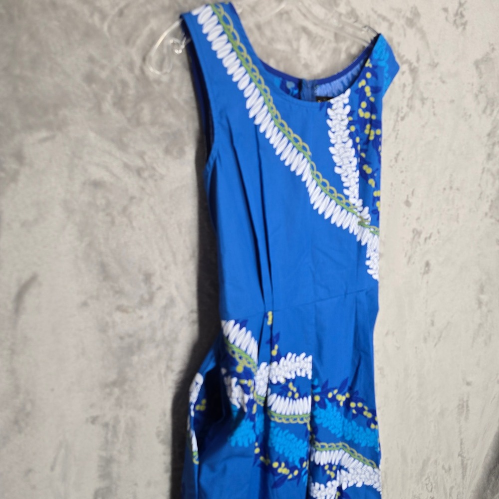 Lee's‎ Fashion Jumpsuit Women M Blue Hawaiian Tropical Floral Lei Pockets Light - Picture 4 of 14